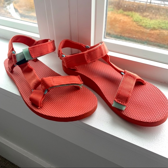red teva sandals